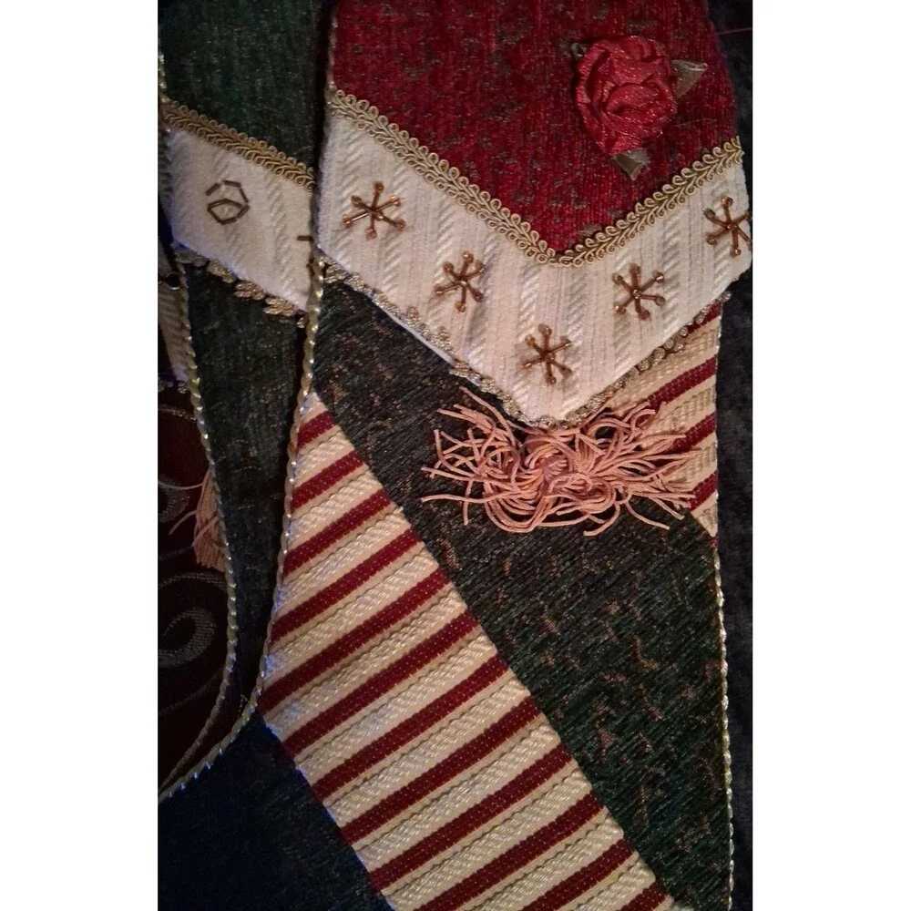 Creative Design - Red Gold Green Ivory - Velvet Christmas Holiday Stocking lot3
